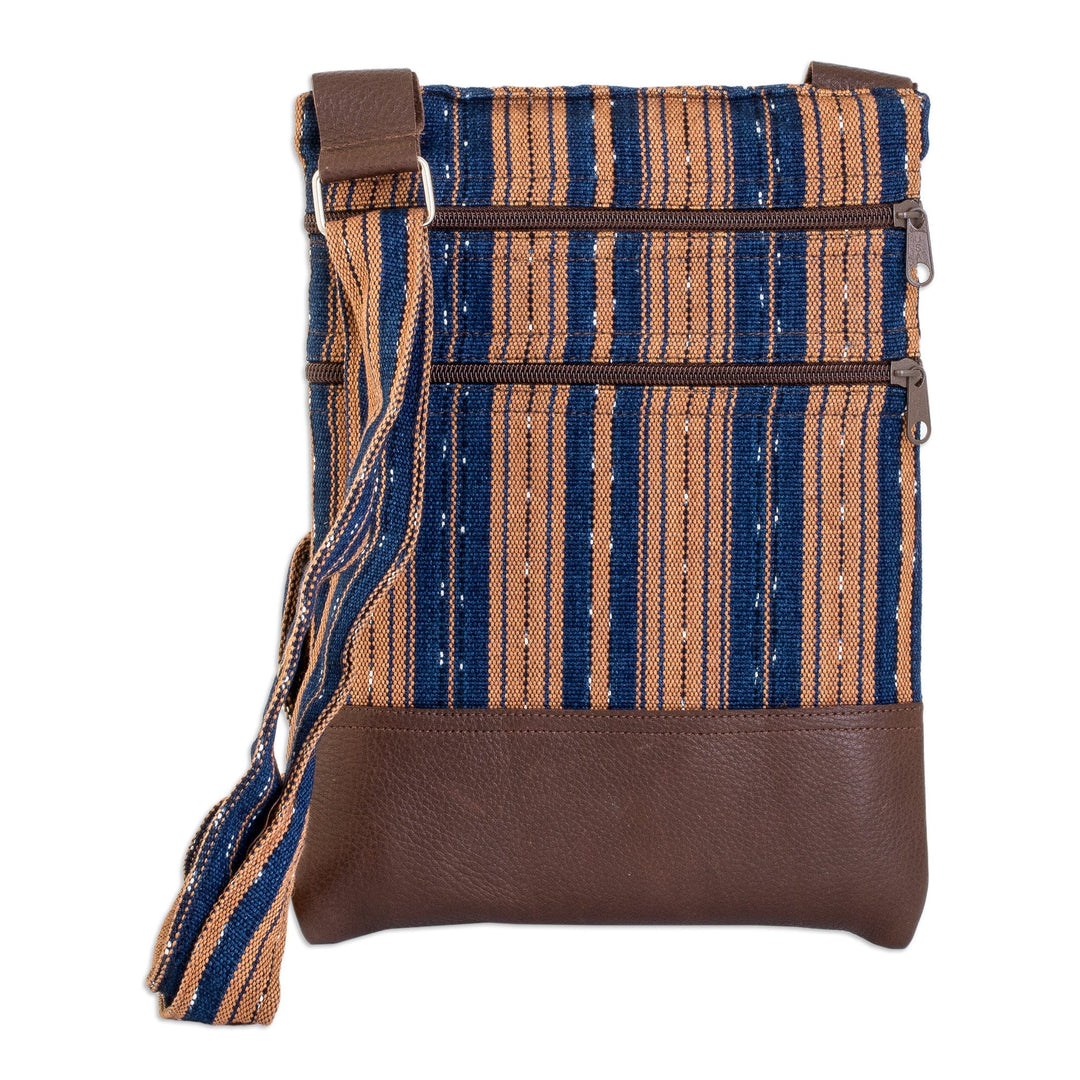 Striped Cotton Sling Bag in Midnight and Ginger Hues - Straight Paths