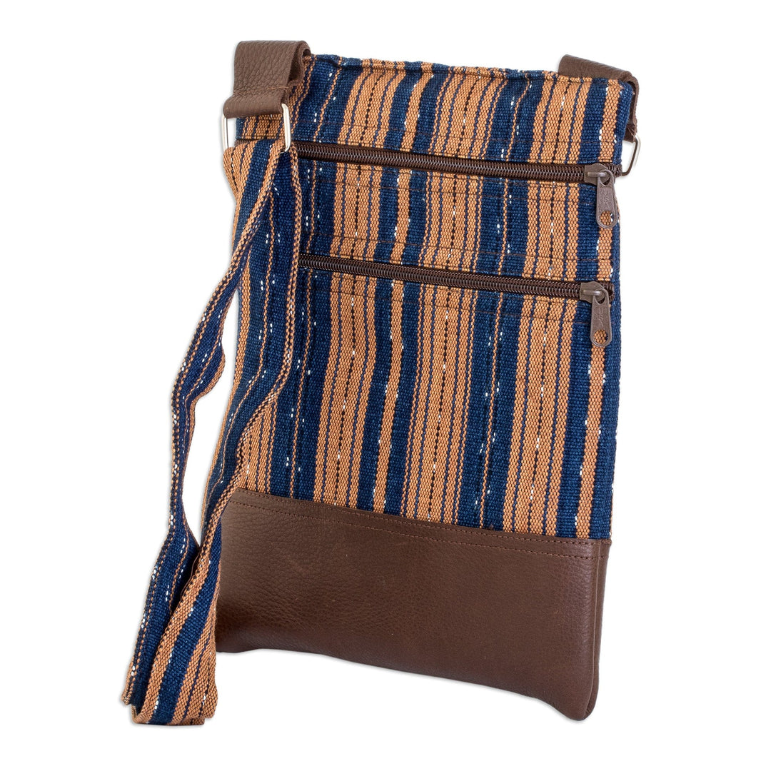 Striped Cotton Sling Bag in Midnight and Ginger Hues - Straight Paths