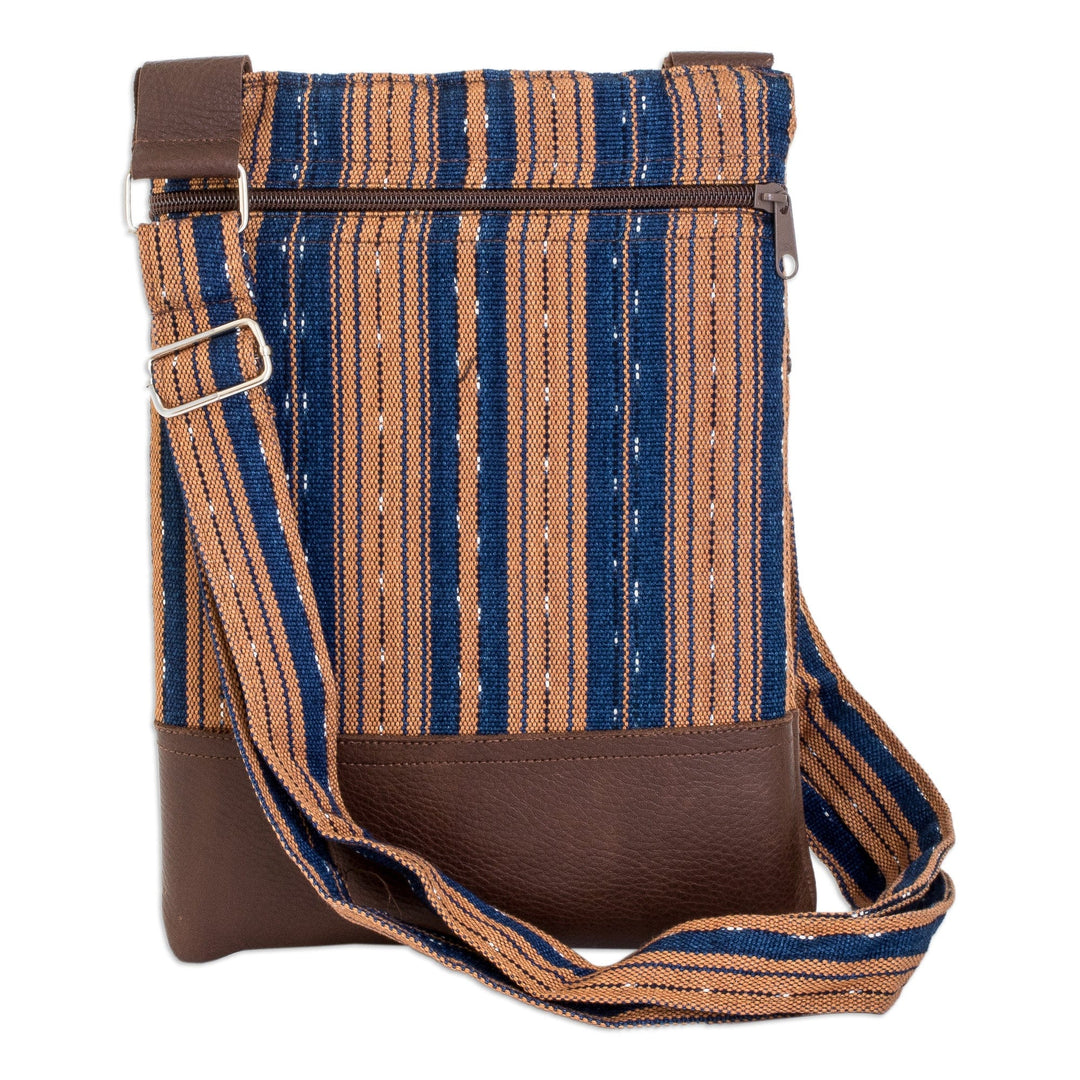 Striped Cotton Sling Bag in Midnight and Ginger Hues - Straight Paths