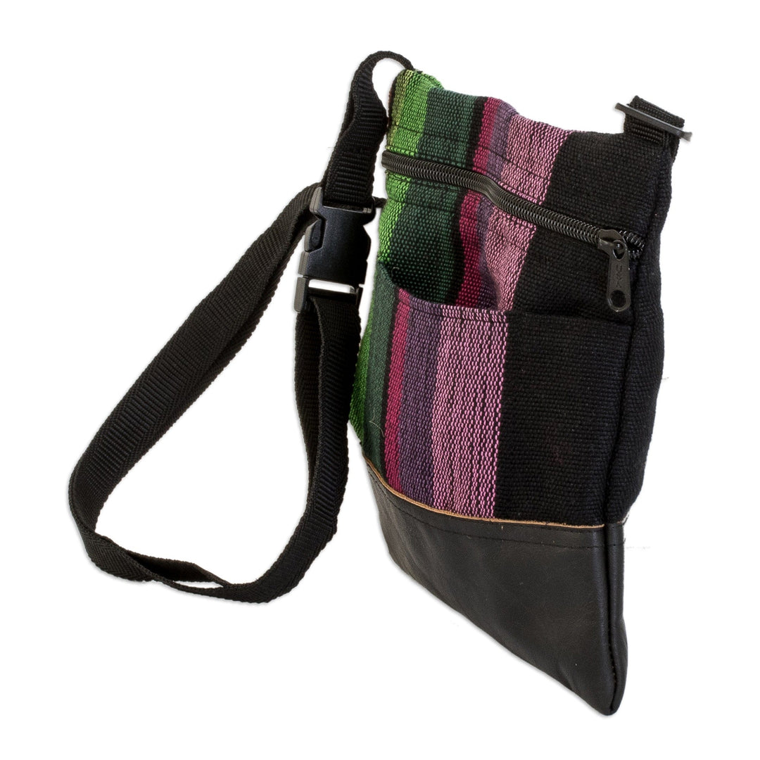 Handwoven Adjustable Striped Leather-Accented Cotton Sling - Earth Traveler