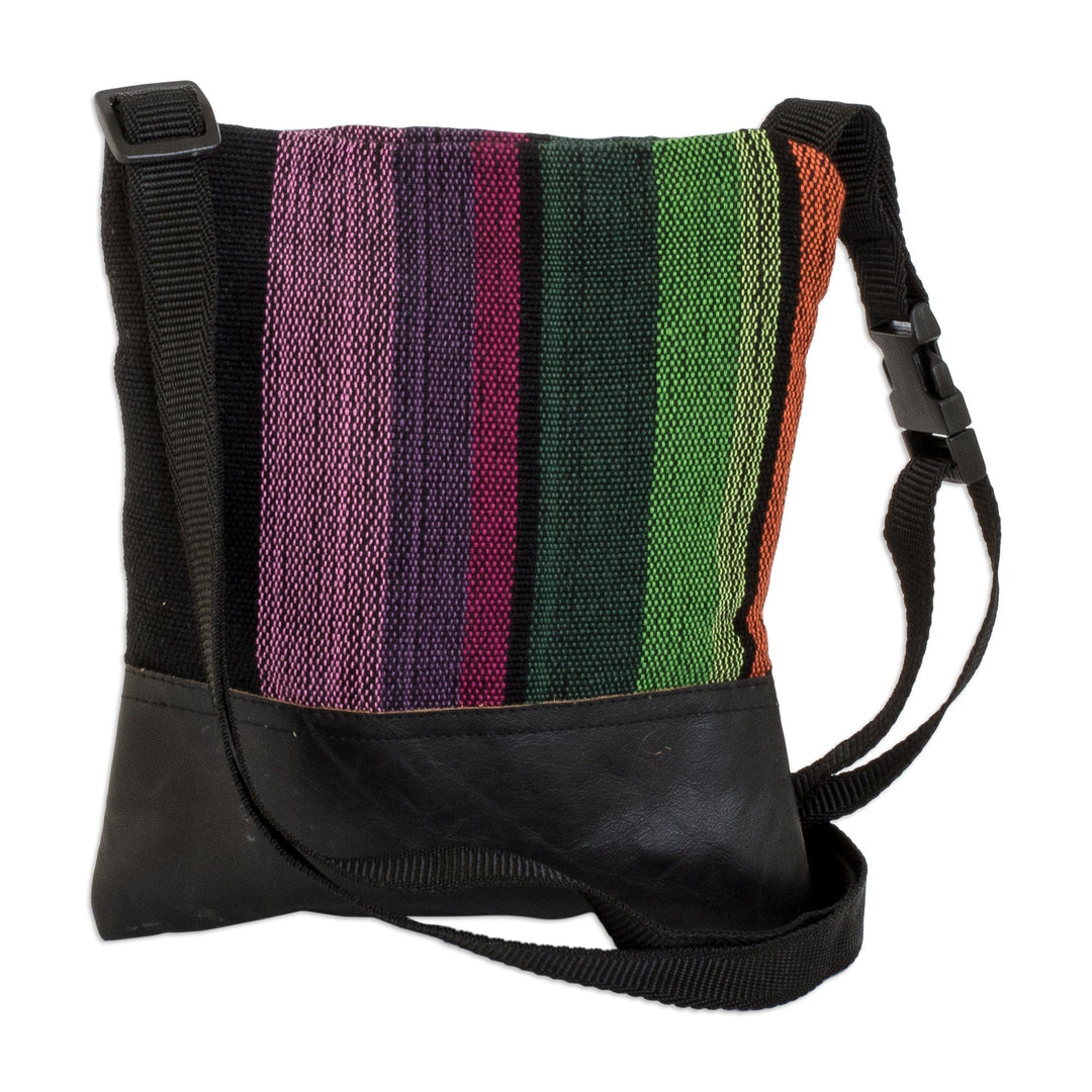 Handwoven Adjustable Striped Leather-Accented Cotton Sling - Earth Traveler