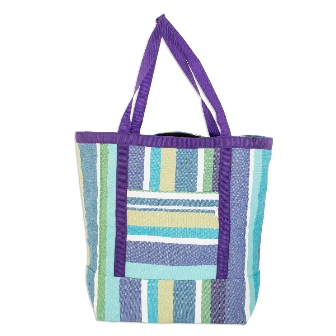 Striped Cotton Shopping Bag in Purple and Green Hues - Sustainable Sensations