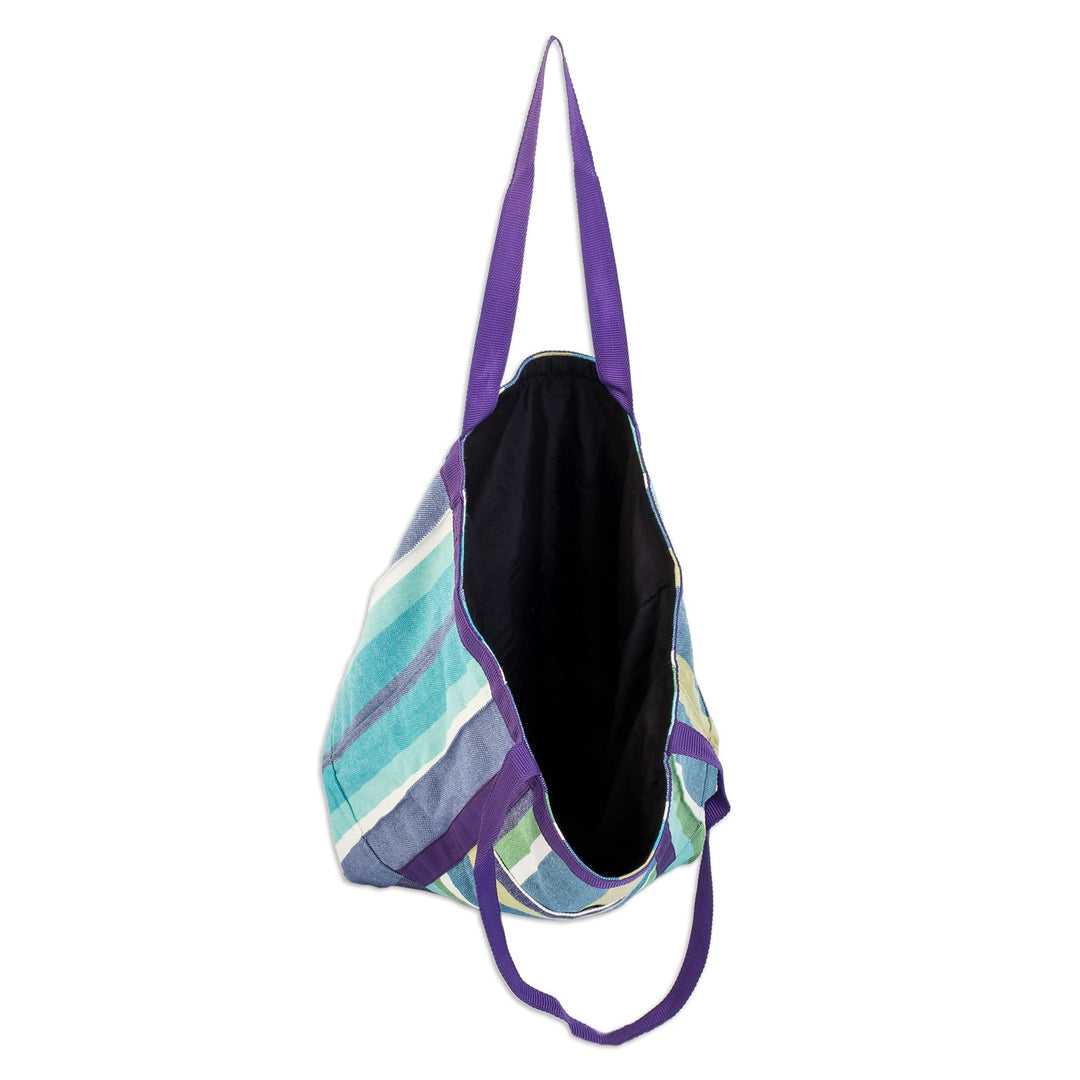 Striped Cotton Shopping Bag in Purple and Green Hues - Sustainable Sensations