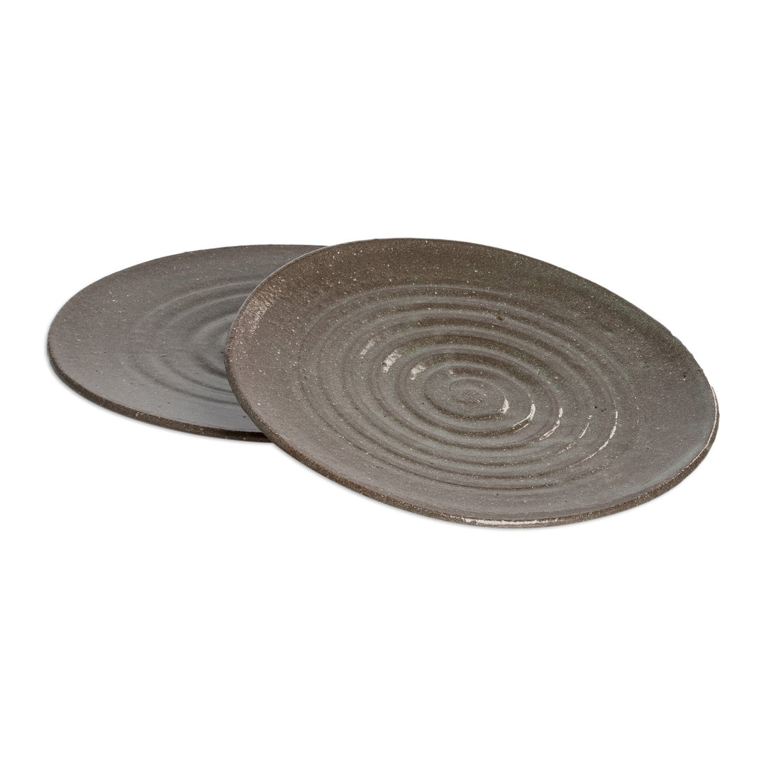 Handcrafted Spiral Pale Brown Ceramic Salad Plates (Pair) - Appetite for Delight