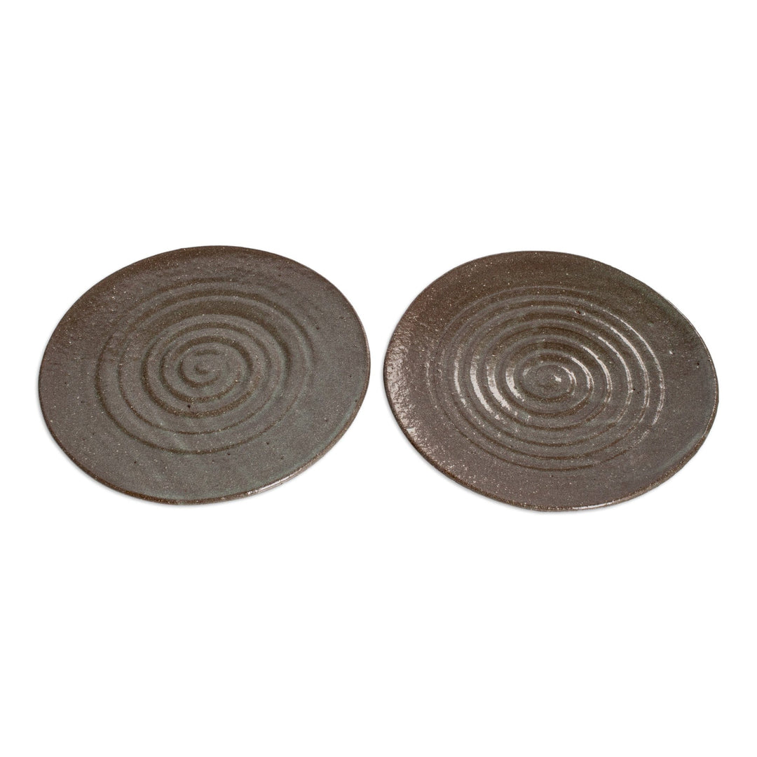 Handcrafted Spiral Pale Brown Ceramic Salad Plates (Pair) - Appetite for Delight