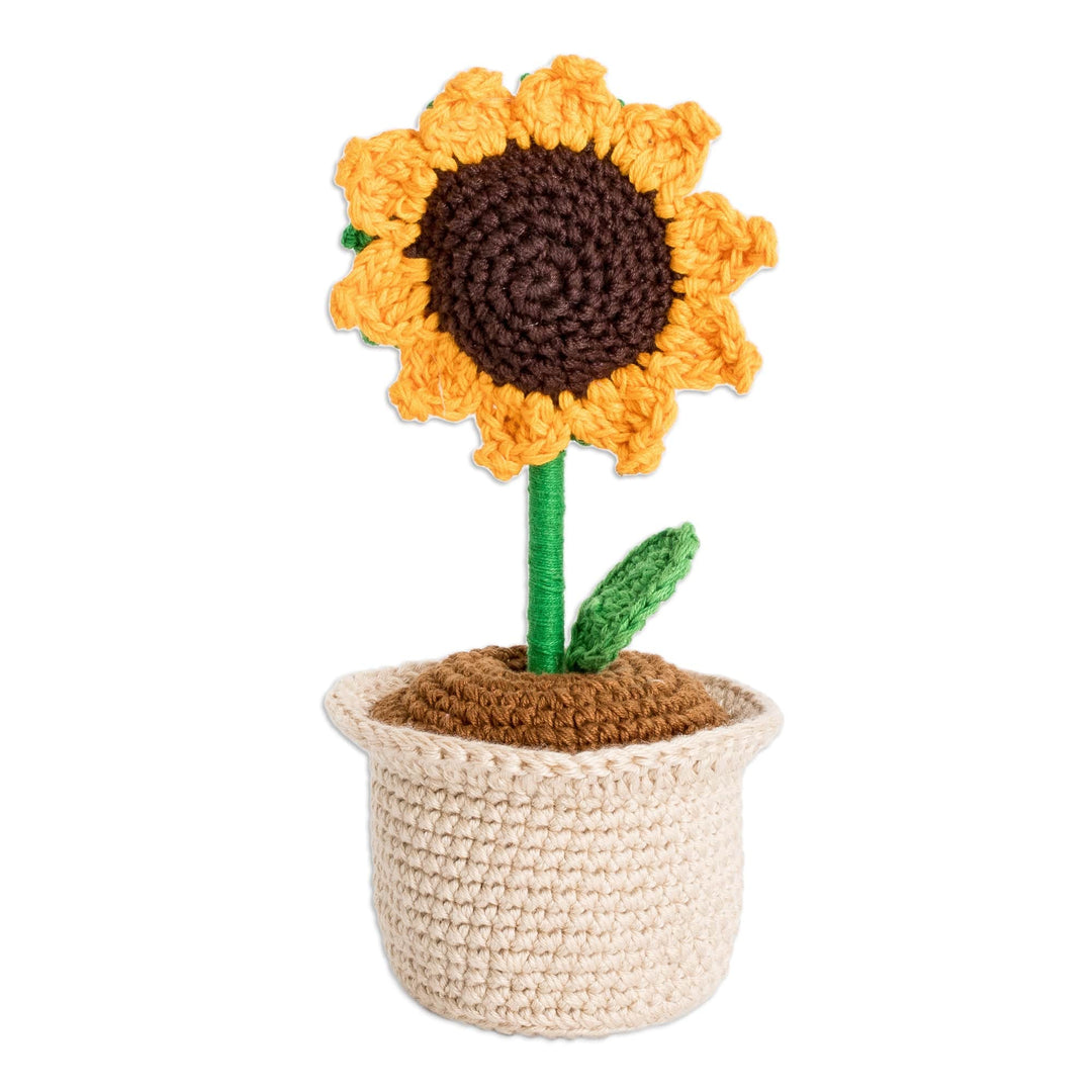 Crocheted Cotton Sunflower in Planter Decorative Accent - Sunflower Spell