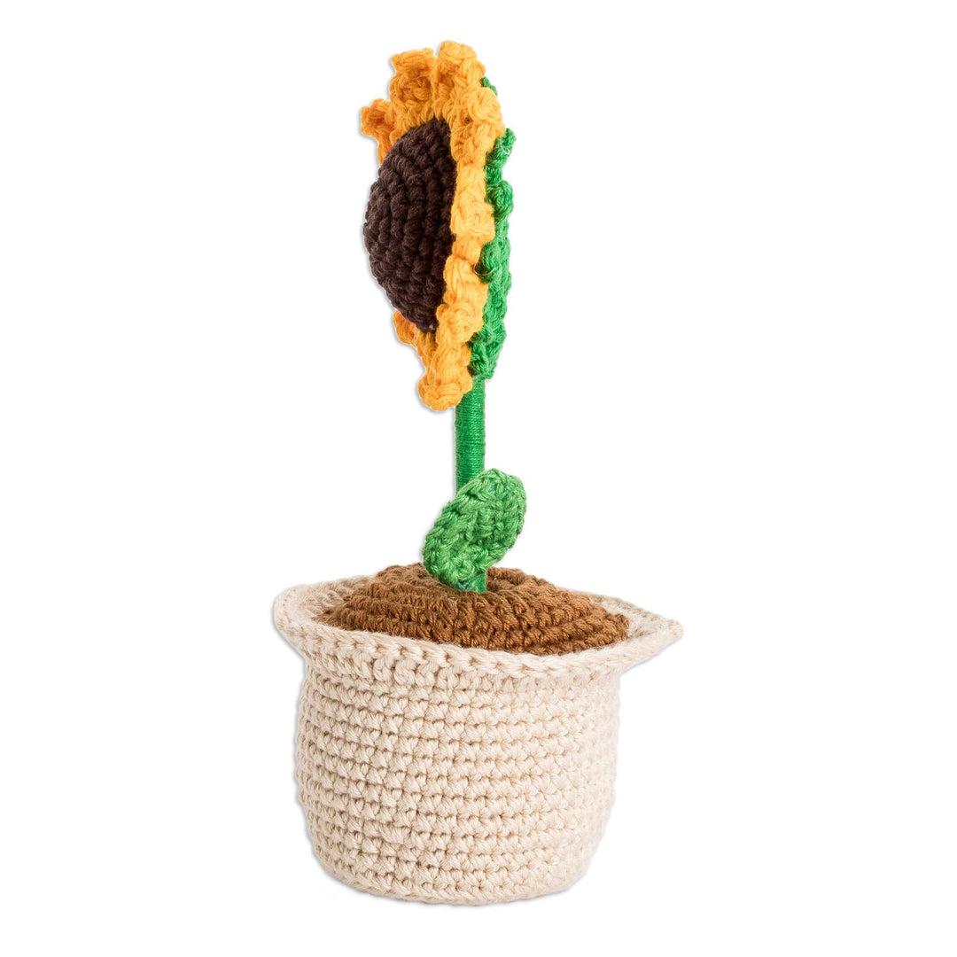 Crocheted Cotton Sunflower in Planter Decorative Accent - Sunflower Spell