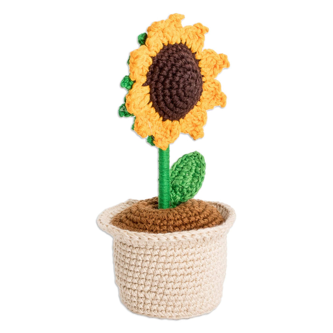 Crocheted Cotton Sunflower in Planter Decorative Accent - Sunflower Spell