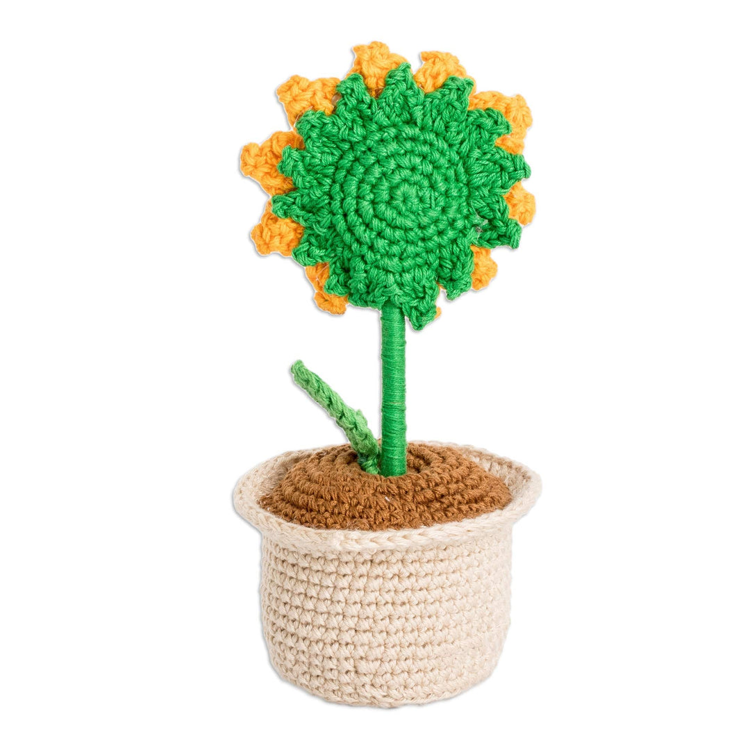 Crocheted Cotton Sunflower in Planter Decorative Accent - Sunflower Spell