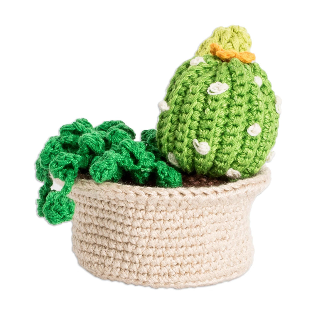 Crocheted Cotton Cacti in Planter Decorative Accent - Cactus Passion