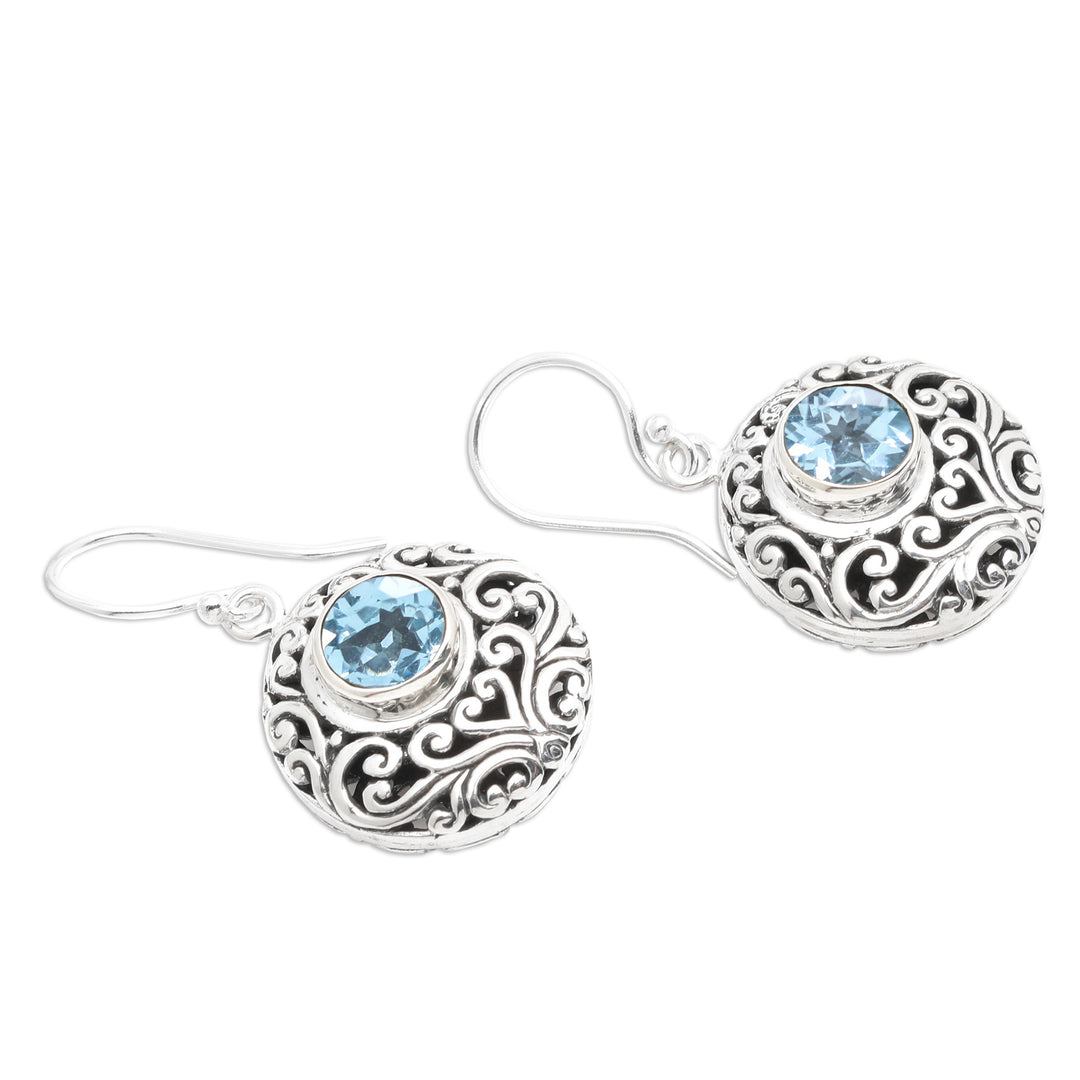Sterling Silver Blue Topaz Dangle Earrings with Vine Motifs - Shimmering Blooms