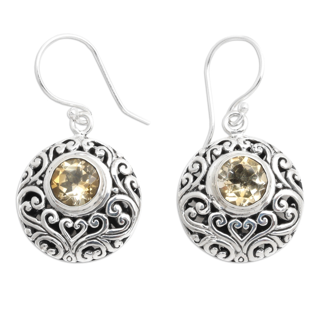 Sterling Silver Dangle Earrings with Citrine & Vine Accents - Afternoon Blooms