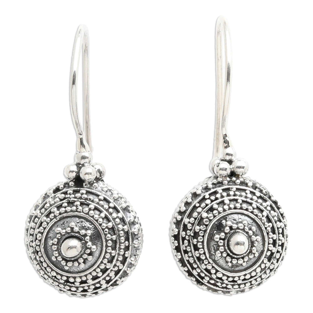 Darkened and Polished Sterling Silver Ball Dangle Earrings - Radiant Balls