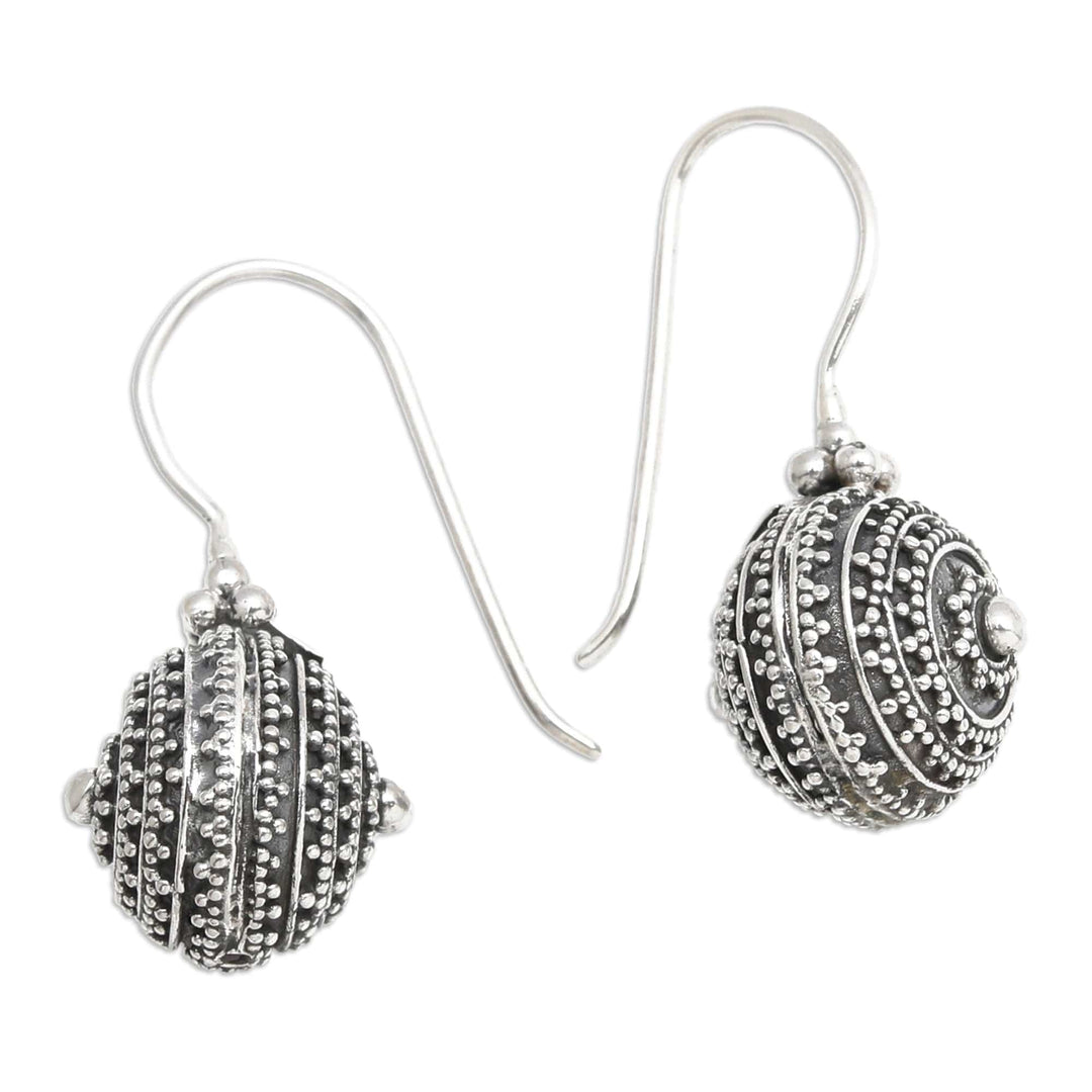 Darkened and Polished Sterling Silver Ball Dangle Earrings - Radiant Balls