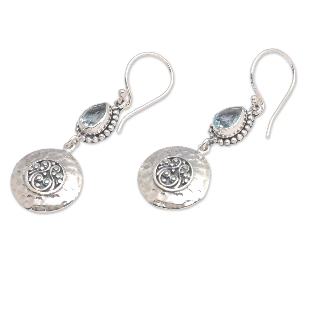 Faceted Pear-Shaped Blue Topaz Dangle Earrings from Bali - Bali's Blue Paradise