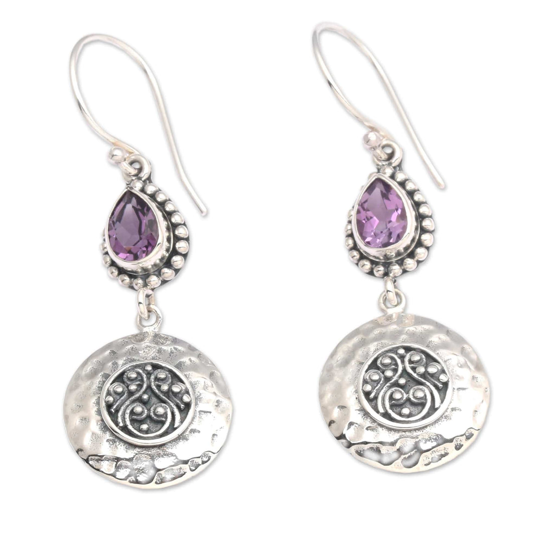 Faceted Pear-Shaped Amethyst Dangle Earrings from Bali - Bali's Purple Paradise