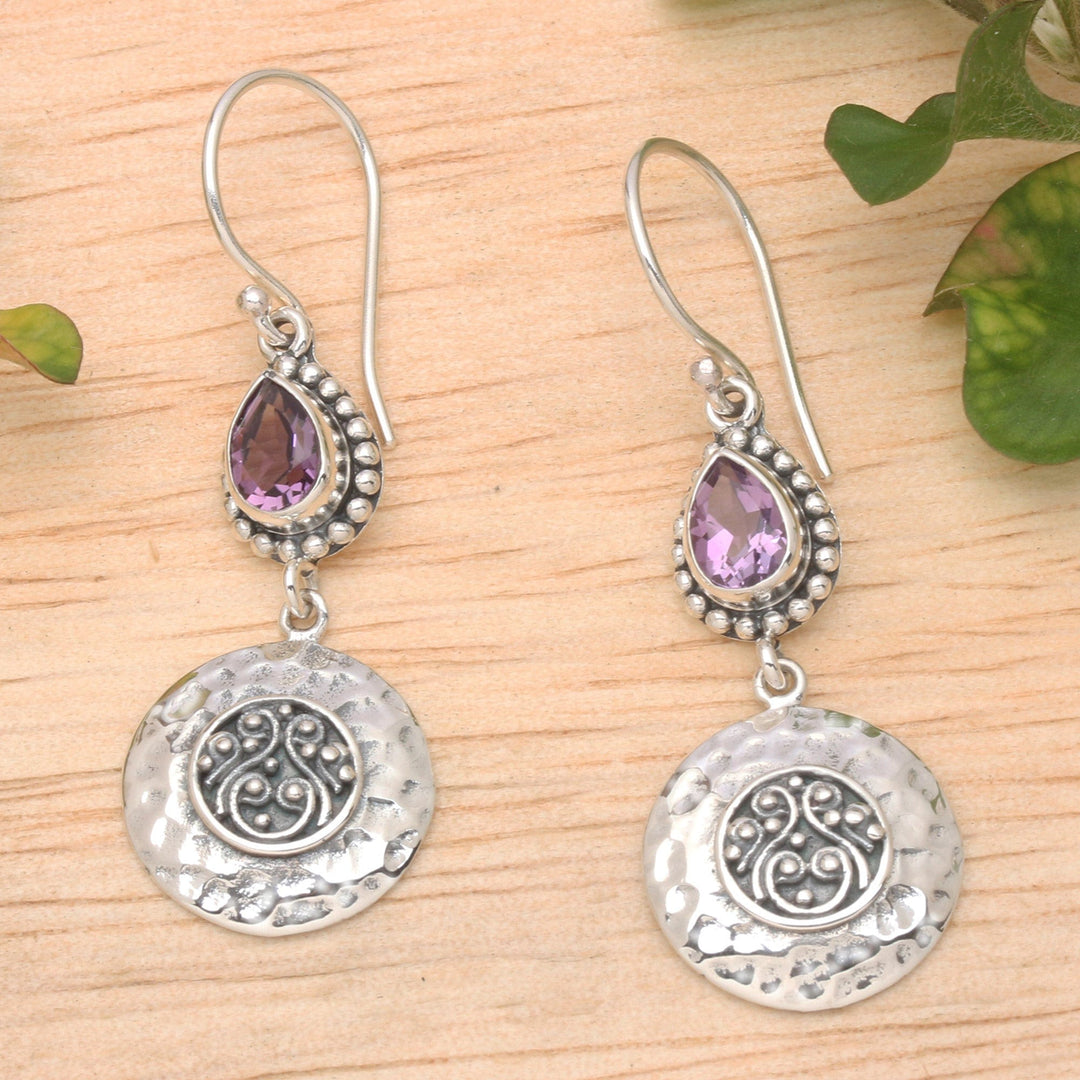 Faceted Pear-Shaped Amethyst Dangle Earrings from Bali - Bali's Purple Paradise