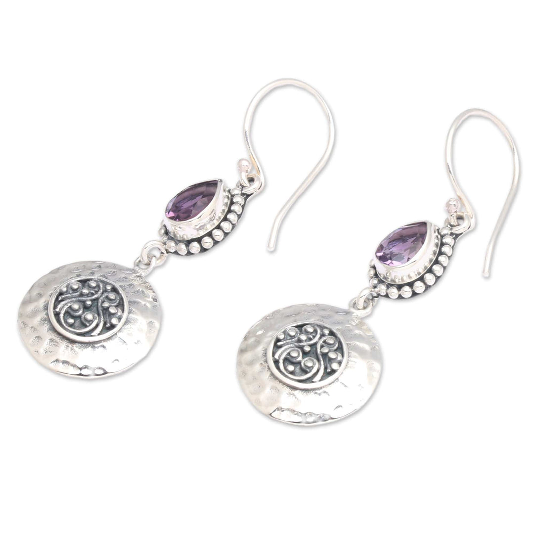 Faceted Pear-Shaped Amethyst Dangle Earrings from Bali - Bali's Purple Paradise