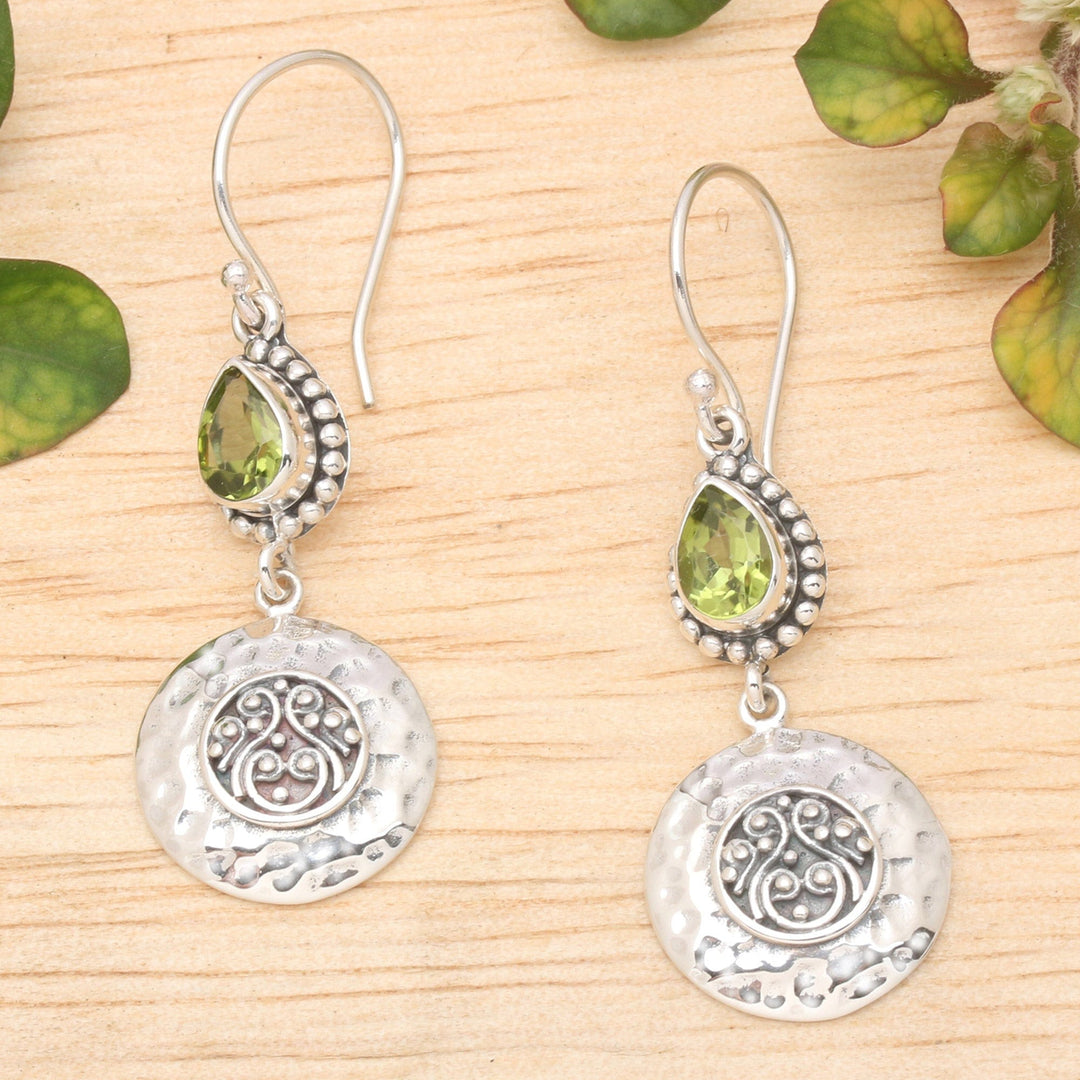 Faceted Pear-Shaped Peridot Dangle Earrings from Bali - Bali's Green Paradise