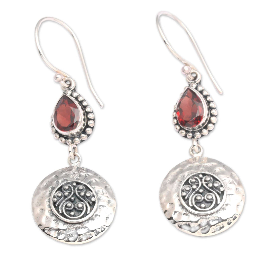 Faceted Pear-Shaped Garnet Dangle Earrings from Bali - Bali's Red Paradise