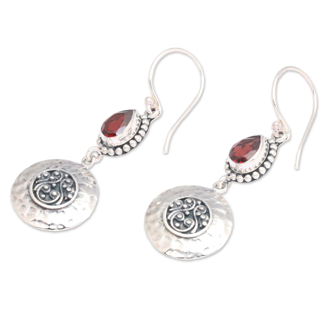 Faceted Pear-Shaped Garnet Dangle Earrings from Bali - Bali's Red Paradise