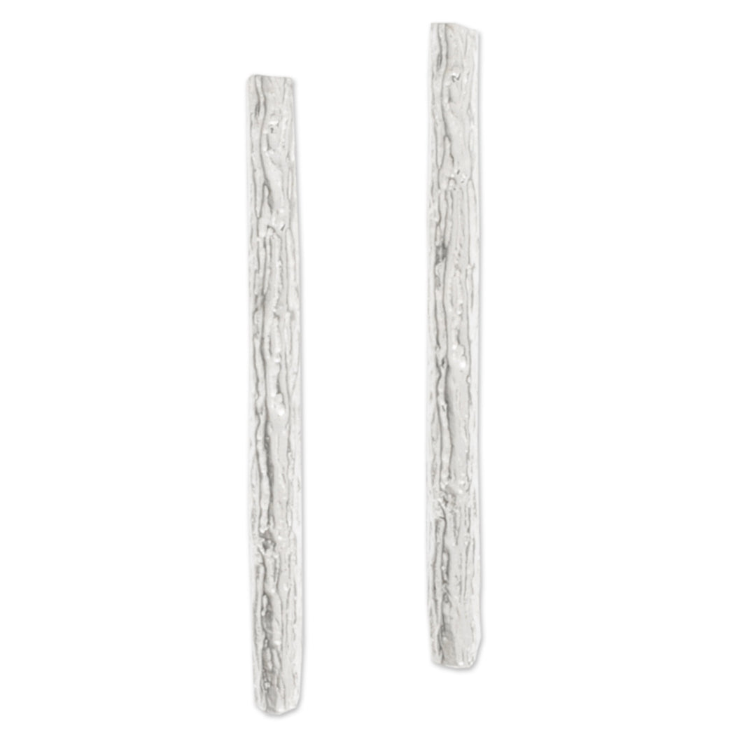Sterling Silver Wood-Shaped Drop Earrings from Bali - Sylvan Essence