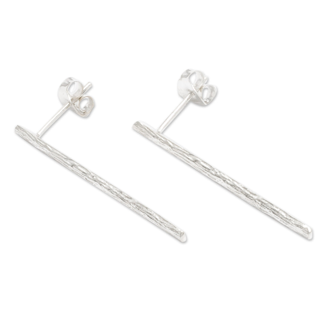 Sterling Silver Wood-Shaped Drop Earrings from Bali - Sylvan Essence