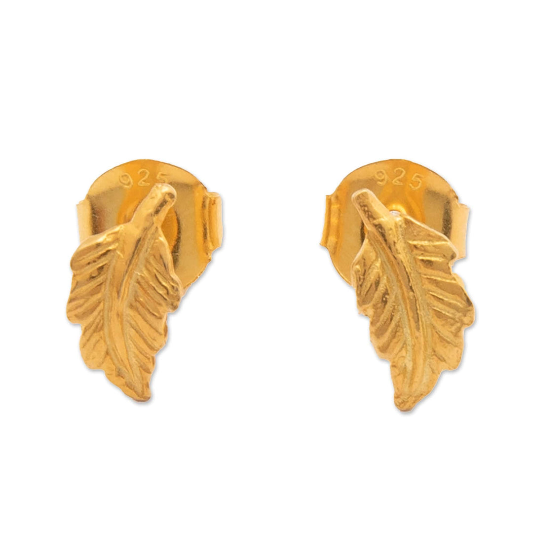 High-Polished 22k Gold-Plated Leafy Stud Earrings - Triumph in the Forest