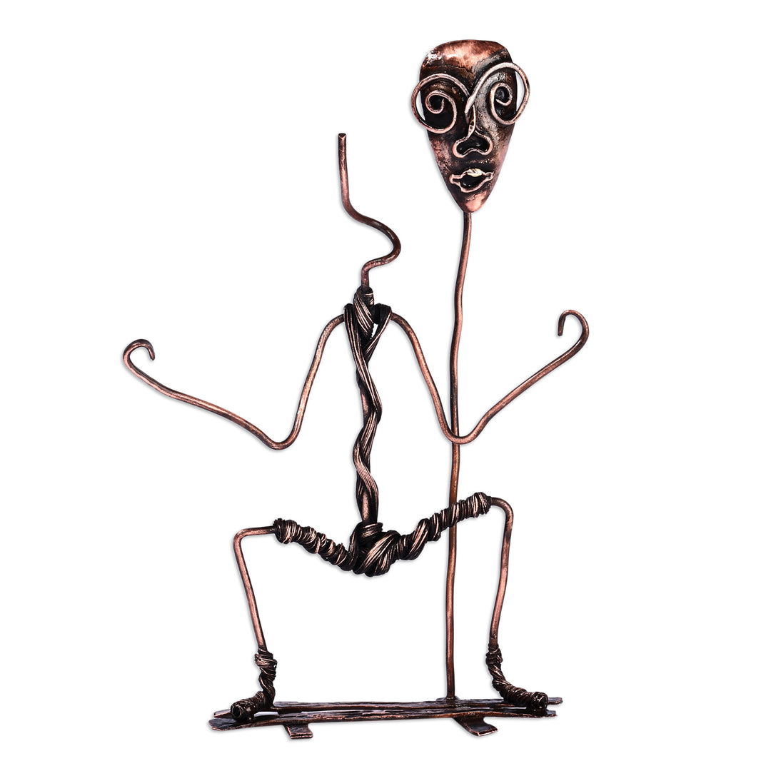 Handmade Surrealist Oxidized Copper Sculpture from Armenia - Pushing