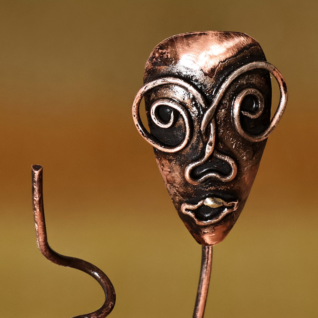 Handmade Surrealist Oxidized Copper Sculpture from Armenia - Pushing