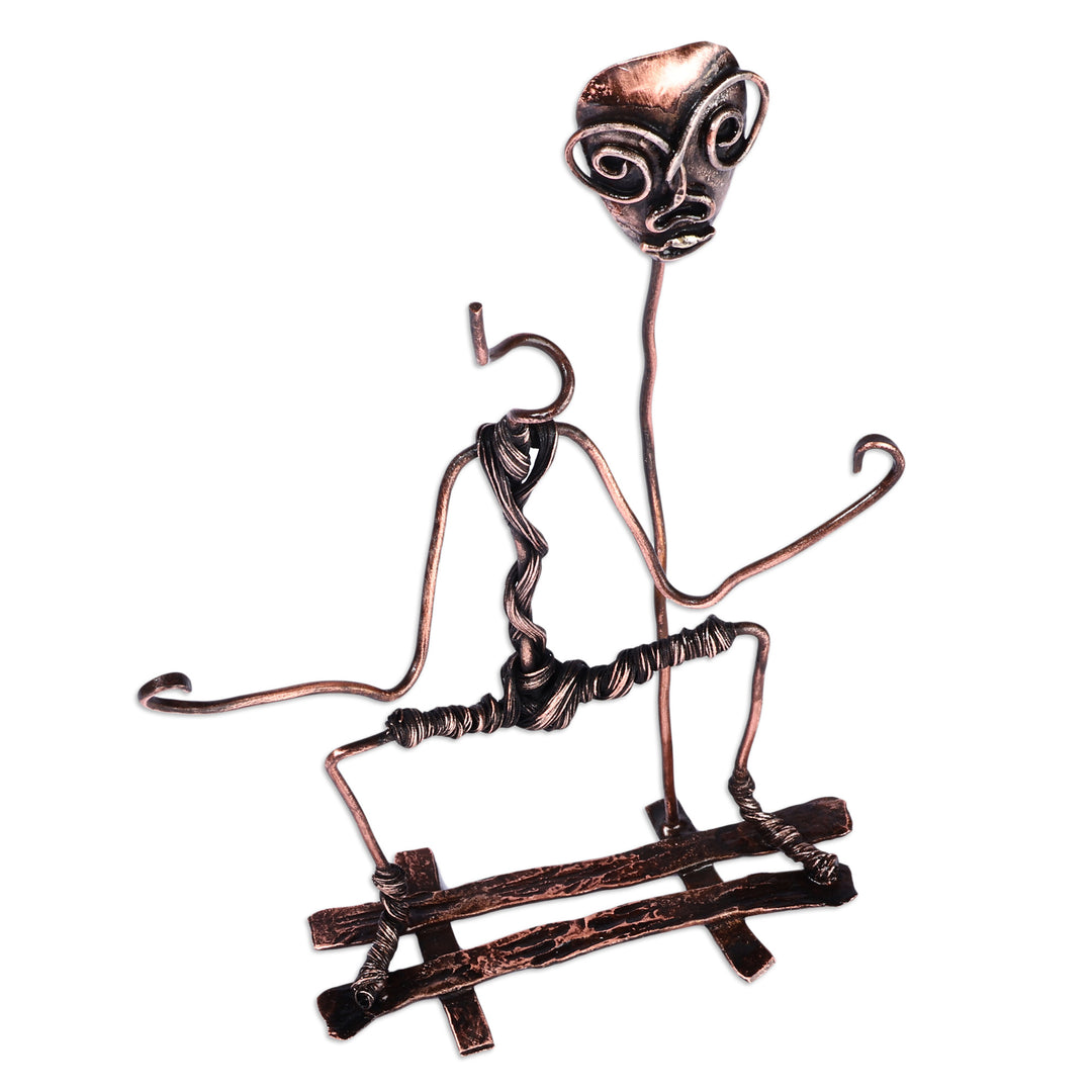 Handmade Surrealist Oxidized Copper Sculpture from Armenia - Pushing