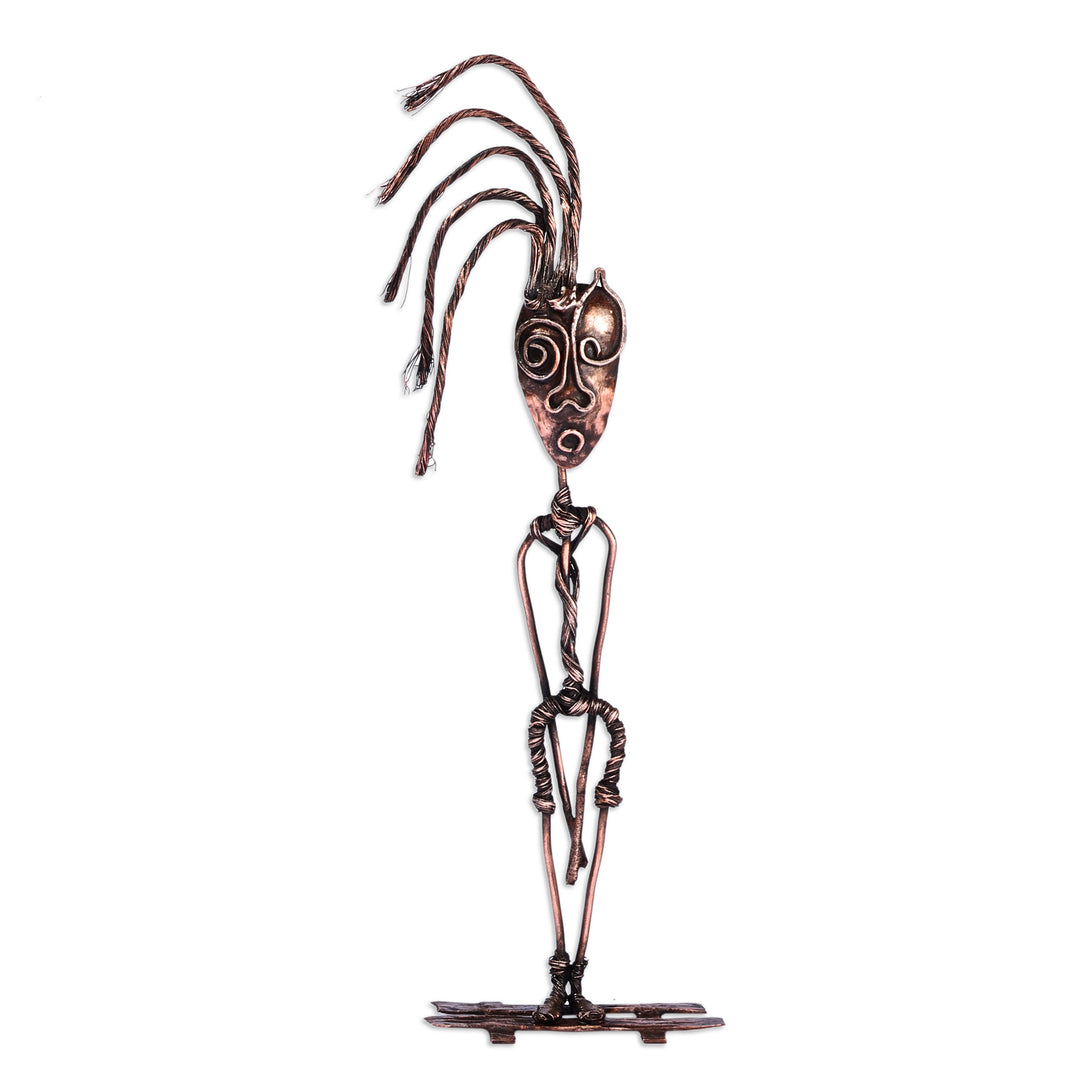 Handmade Surrealist Oxidized Copper Sculpture of Man - Curious Man