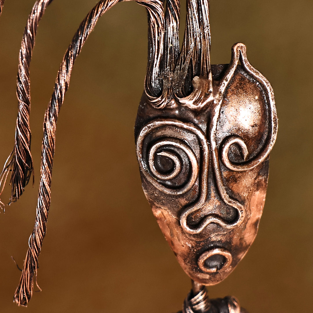 Handmade Surrealist Oxidized Copper Sculpture of Man - Curious Man