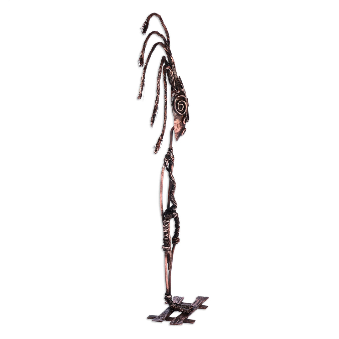 Handmade Surrealist Oxidized Copper Sculpture of Man - Curious Man