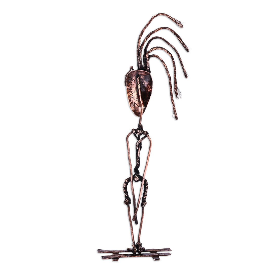 Handmade Surrealist Oxidized Copper Sculpture of Man - Curious Man