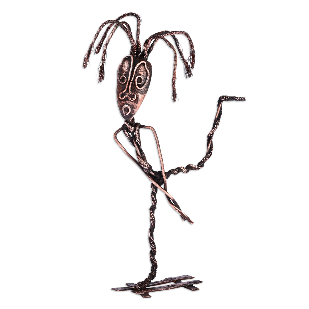 Handmade Surrealist Oxidized Copper Sculpture of Curious Man - Searching Man