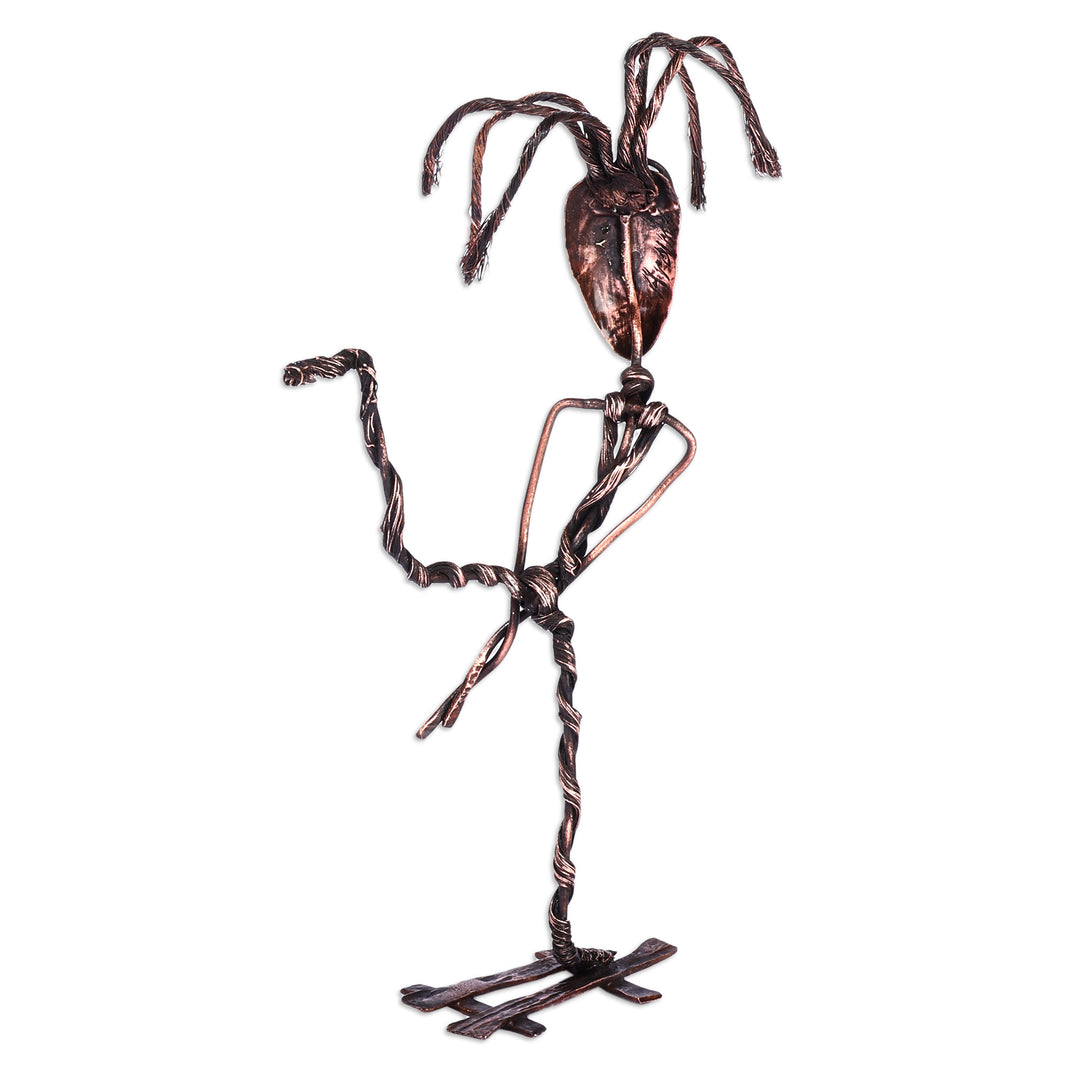 Handmade Surrealist Oxidized Copper Sculpture of Curious Man - Searching Man