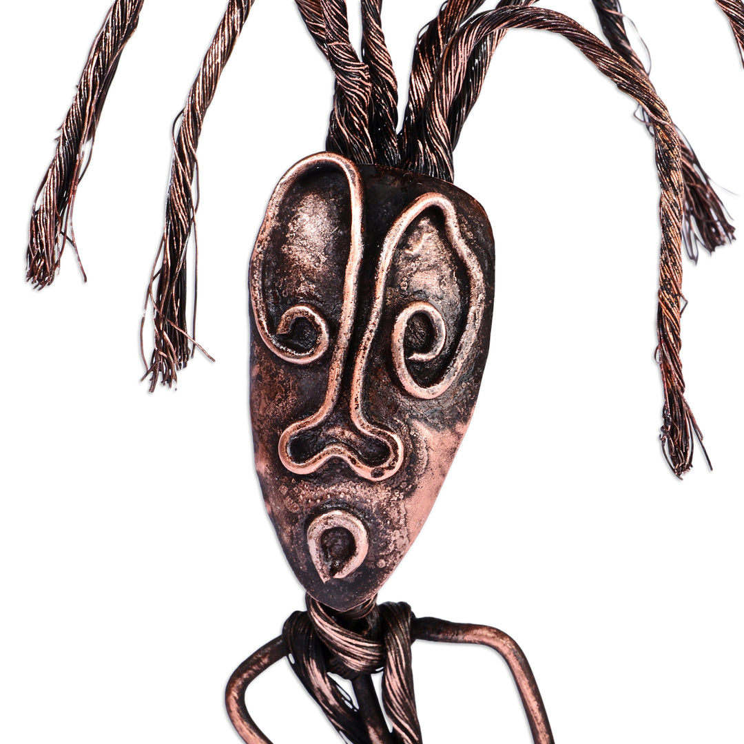 Handmade Surrealist Oxidized Copper Sculpture of Curious Man - Searching Man