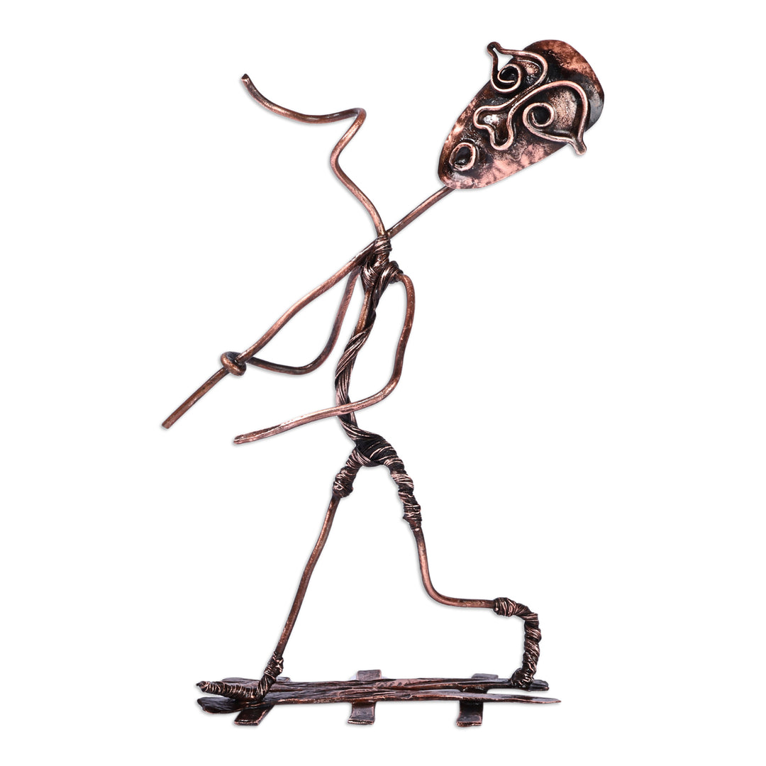 Surrealist Oxidized Copper Sculpture of Wandering Man - Selfwalk