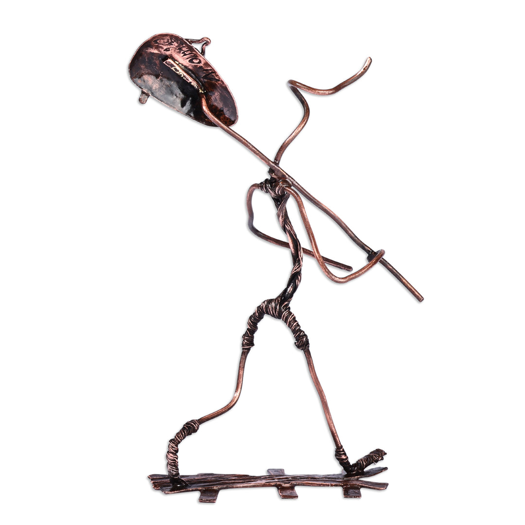 Surrealist Oxidized Copper Sculpture of Wandering Man - Selfwalk