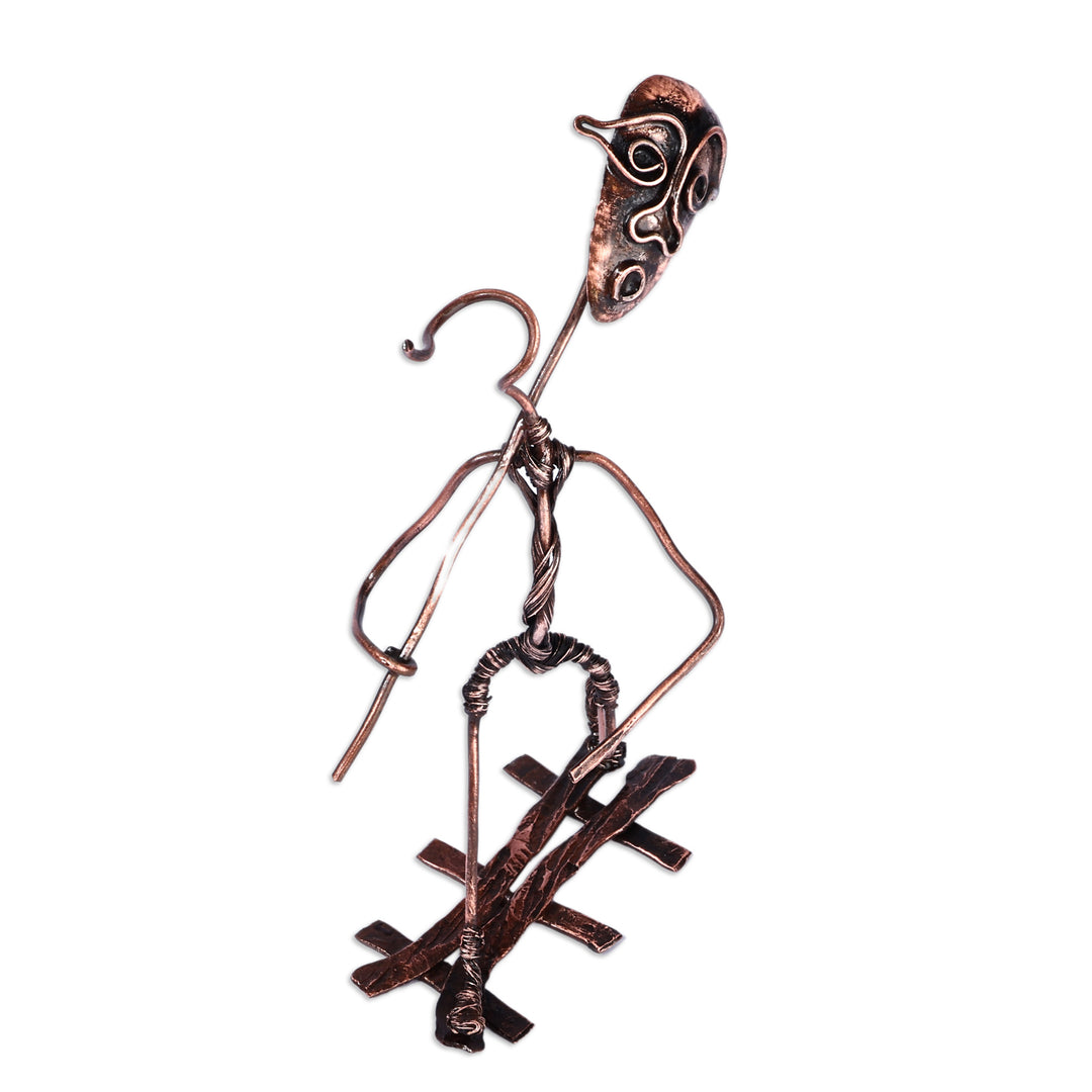 Surrealist Oxidized Copper Sculpture of Wandering Man - Selfwalk