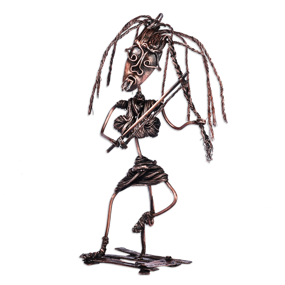 Handcrafted Surrealist Oxidized Copper Sculpture of Woman - Hairling