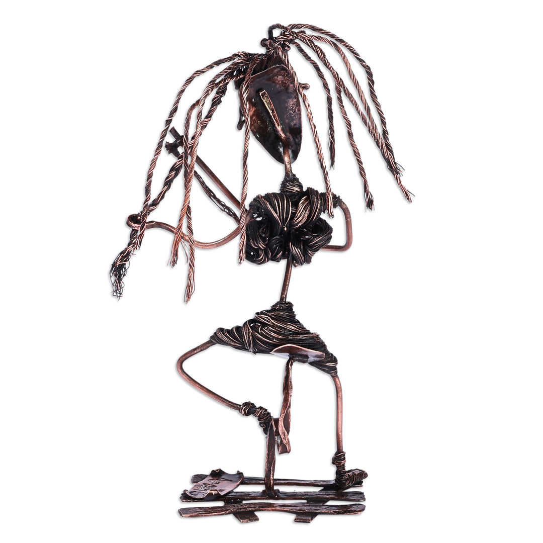 Handcrafted Surrealist Oxidized Copper Sculpture of Woman - Hairling