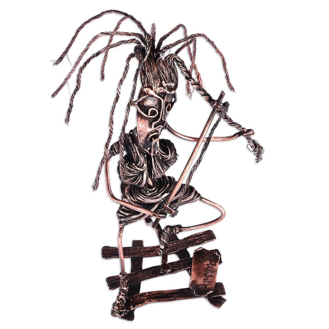 Handcrafted Surrealist Oxidized Copper Sculpture of Woman - Hairling