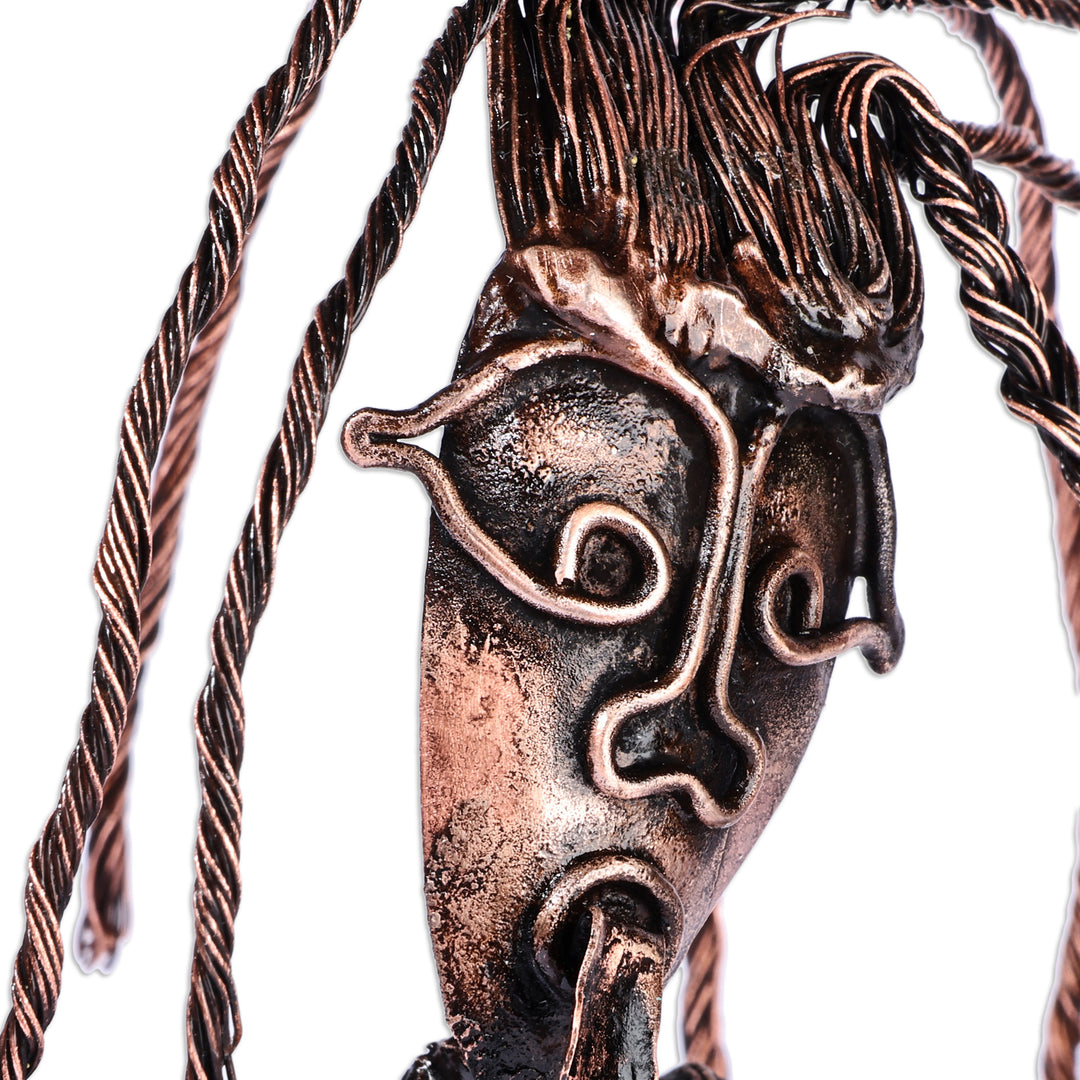 Handcrafted Surrealist Oxidized Copper Sculpture of Woman - Hairling