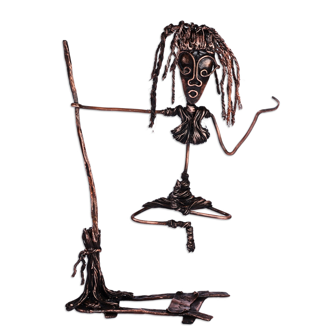 Surrealist Oxidized Copper Sculpture of Floating Woman - Copper Meditation