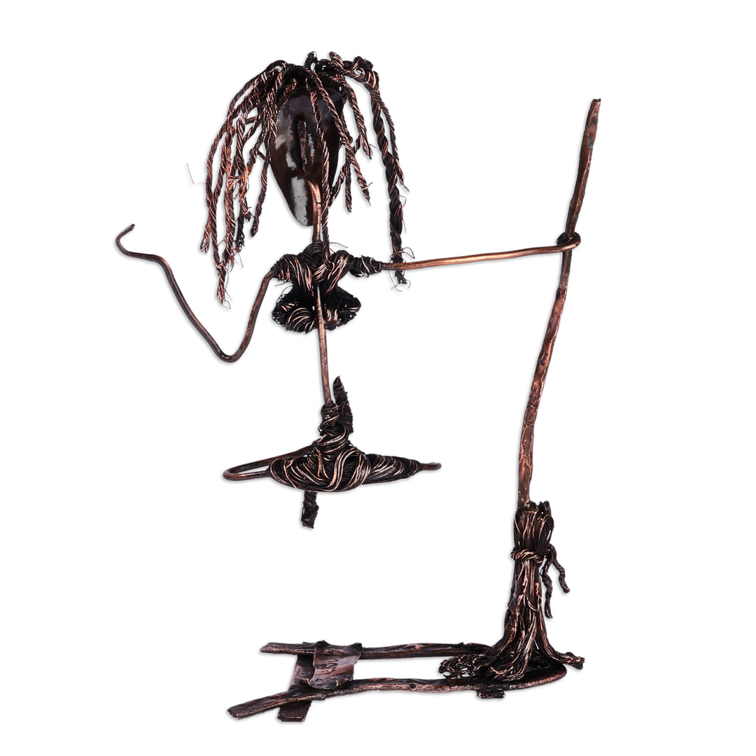 Surrealist Oxidized Copper Sculpture of Floating Woman - Copper Meditation