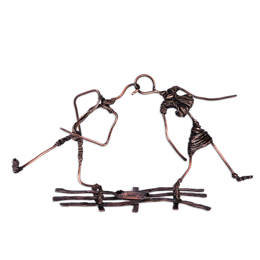 Romantic Surrealist Oxidized Copper Sculpture of Couple - First Meeting