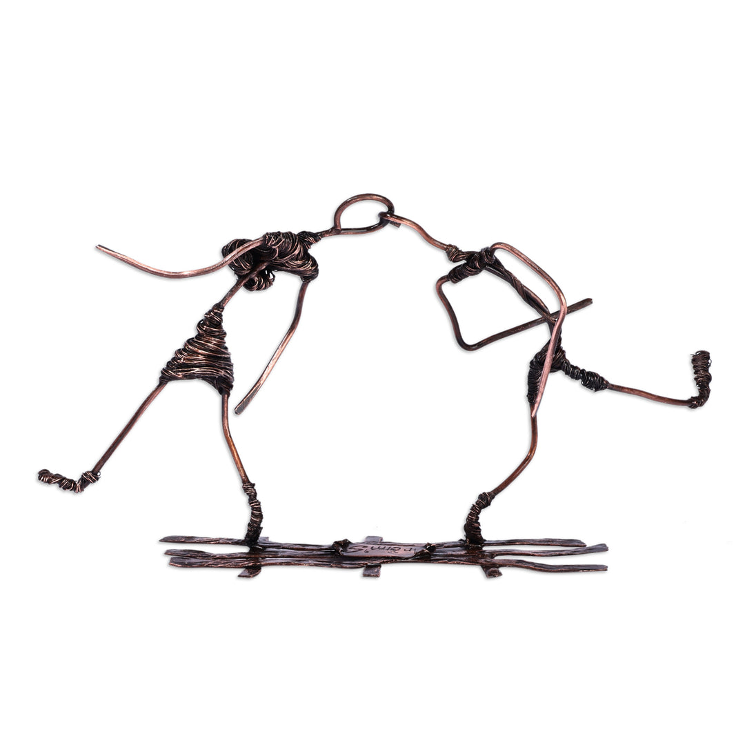 Romantic Surrealist Oxidized Copper Sculpture of Couple - First Meeting