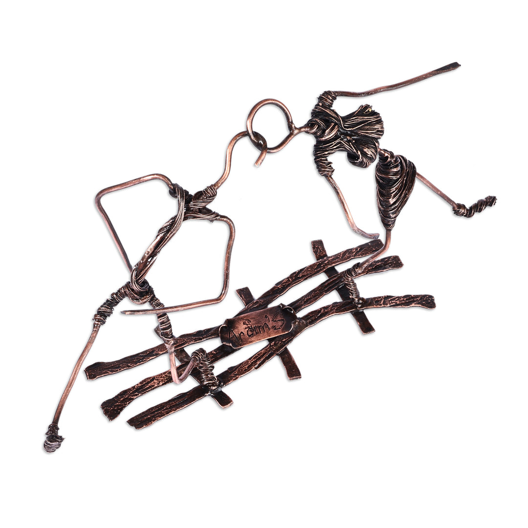 Romantic Surrealist Oxidized Copper Sculpture of Couple - First Meeting
